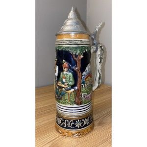 Beer Stein tiroler holzhackerbuab’n Lidded Stein & Music Box (not Working) 11.5”